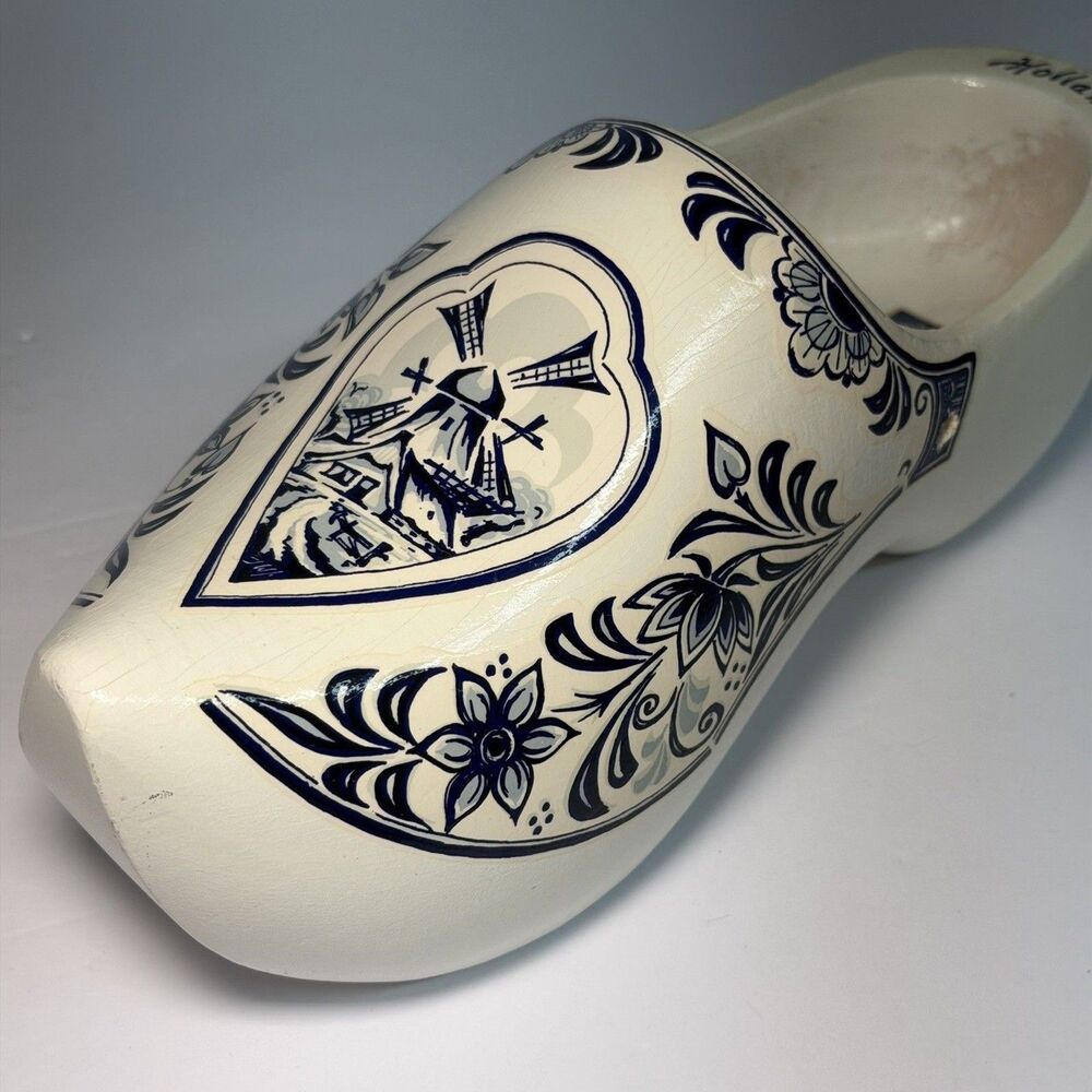 Dutch Wooden Clogs Jundra Holland Blue White Windmill Floral Shoes 24cm 37 - Picture 4 of 16